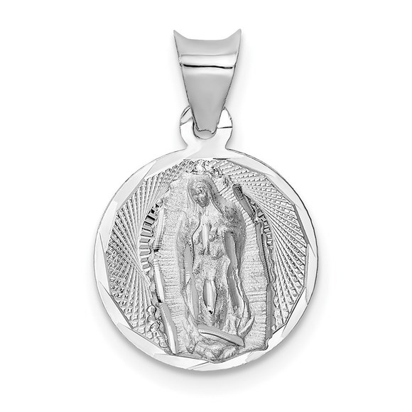 14k White Gold Our Lady of Guadalupe Semi-solid Round Pendant,All Products : American Fashion Style Bags On Sale